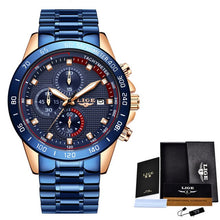 Load image into Gallery viewer, LIGE New Fashion Casual Mens Watches Top Brand Luxury Blue Watch Stainless Steel Sport Waterproof Quartz Watch Men Reloj Hombre