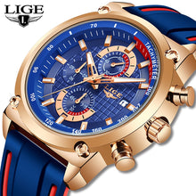 Load image into Gallery viewer, LIGE New Creative Design Blue Watches Men Luxury Quartz Wristwatch Stainless Steel Chronograph Sport Men Watch Relogio Masculino