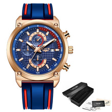Load image into Gallery viewer, LIGE New Creative Design Blue Watches Men Luxury Quartz Wristwatch Stainless Steel Chronograph Sport Men Watch Relogio Masculino