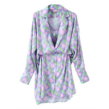 Load image into Gallery viewer, TWOTWINSTYLE Elegant Print Summer Dress Women Notched Neck Lantern Long Sleeve High Waist Mini Hit Color Dresses For Female Tide