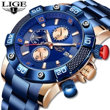 Load image into Gallery viewer, LIGE 2020 New Fashion Mens Watches with Stainless Steel Top Brand Luxury Sports Chronograph Quartz Watch Men Relogio Masculino