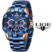 Load image into Gallery viewer, LIGE 2020 New Casual Fashion Mens Watches Top Brand Luxury Clock Sport Chronograph Waterproof Quartz Watch Men Relogio Masculino