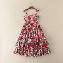 Load image into Gallery viewer, TWOTWINSTYLE Elegant Print Women Dress Square Collar Sleeveless Spaghetti Strap High Waist Ruched Hit Color Dresses Female Tide