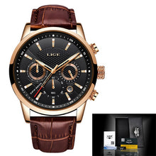 Load image into Gallery viewer, 2020 New Mens Watches LIGE Top Brand Leather Chronograph Waterproof Sport Automatic Date Quartz Watch For Men Relogio Masculino