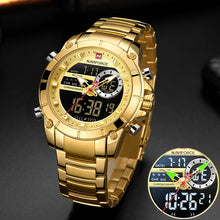 Load image into Gallery viewer, NAVIFORCE Men Military Sport Wrist Watch Gold Quartz Steel Waterproof Dual Display Male Clock Watches Relogio Masculino 9163