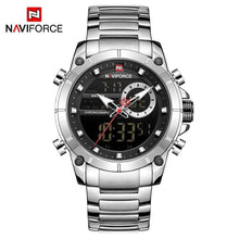 Load image into Gallery viewer, NAVIFORCE Men Military Sport Wrist Watch Gold Quartz Steel Waterproof Dual Display Male Clock Watches Relogio Masculino 9163