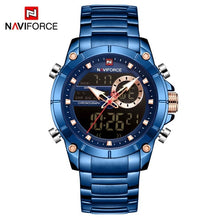 Load image into Gallery viewer, NAVIFORCE Men Military Sport Wrist Watch Gold Quartz Steel Waterproof Dual Display Male Clock Watches Relogio Masculino 9163
