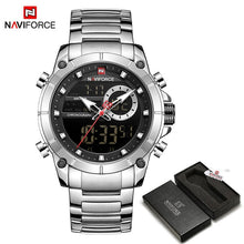 Load image into Gallery viewer, NAVIFORCE Men Military Sport Wrist Watch Gold Quartz Steel Waterproof Dual Display Male Clock Watches Relogio Masculino 9163