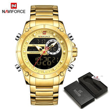 Load image into Gallery viewer, NAVIFORCE Men Military Sport Wrist Watch Gold Quartz Steel Waterproof Dual Display Male Clock Watches Relogio Masculino 9163
