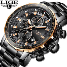 Load image into Gallery viewer, Relogio Masculino LIGE New Sport Chronograph Mens Watches Top Brand Luxury Full Steel Quartz Clock Waterproof Big Dial Watch Men