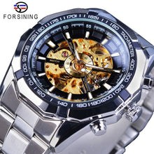 Load image into Gallery viewer, Forsining 2019 Stainless Steel Waterproof Mens Skeleton Watches Top Brand Luxury Transparent Mechanical Sport Male Wrist Watches