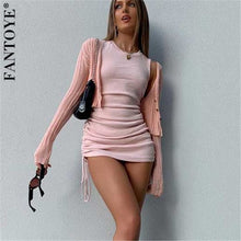Load image into Gallery viewer, FANTOYE Cotton Ruched Drawstring Sexy Party Dress Women Sleeveless Elastic Mini Dress Vintage Summer Bodycon Club Wear Vestidos