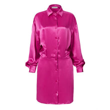 Load image into Gallery viewer, TWOTWINSTYLE Casual Silk Summer Dress Women Lapel Collar Lantern Long Sleeve High Waist Mini Dresses For Female Fashion 2020 New