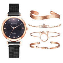 Load image into Gallery viewer, Fashion 5pcs Set Women Watches Luxury Magnet Buckle Flower Rhinestone Watch Ladies Quartz Wrist Watch Bracelet Set Reloj Mujer