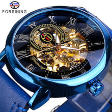 Load image into Gallery viewer, Forsining 3d Logo Design Hollow Engraving Black Gold Case Leather Skeleton Mechanical Watches Men Luxury Brand Heren Horloge
