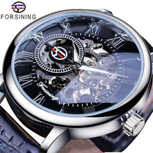 Load image into Gallery viewer, Forsining 3d Logo Design Hollow Engraving Black Gold Case Leather Skeleton Mechanical Watches Men Luxury Brand Heren Horloge
