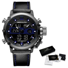 Load image into Gallery viewer, Relogio Masculino MEGALITH Sport Waterproof Watches Men Luminous Dual Display Alarm Top Brand Luxury Quartz Watch Wholesale 8051