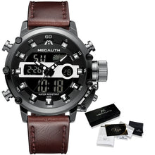 Load image into Gallery viewer, Relogio Masculino MEGALITH Sport Waterproof Watches Men Luminous Dual Display Alarm Top Brand Luxury Quartz Watch Wholesale 8051