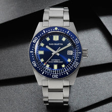 Load image into Gallery viewer, San Martin 62MAS Sapphire Diver Watch Stainless Steel NH35 Automatic Men Mechanical Watches Date Sunray 300M Waterproof Luminous