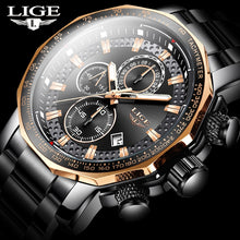 Load image into Gallery viewer, Fashion Mens Watches LIGE Luxury Stainless Steel Waterproof Quartz Watch Men Top Brand Business Chronograph Relogio Masculino