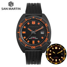 Load image into Gallery viewer, San Martin Diver Black Warrior 6105 Turtle Colorful Super Luminous NH35 Automatic Mechanical Men Watch 20Bar Sapphire Date