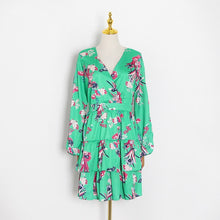 Load image into Gallery viewer, TWOTWINSTYLE Elegant Print Summer Dress Women V Neck Lantern Long Sleeve High Waist Hollow Out Mini Dresses Female Fashion Tide