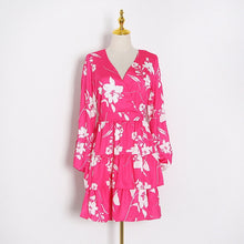 Load image into Gallery viewer, TWOTWINSTYLE Elegant Print Summer Dress Women V Neck Lantern Long Sleeve High Waist Hollow Out Mini Dresses Female Fashion Tide