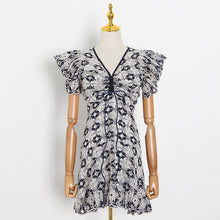 Load image into Gallery viewer, TWOTWINSTYLE Print Hollow Out Dress For Women V Neck High Waist Sleeveless Mini Dresses Female 2020 Summer Fashion New Clothing