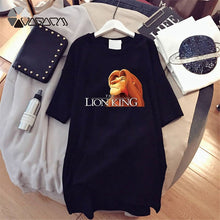 Load image into Gallery viewer, 2020 Women T-shirt Dress The Lion King Simba Cartoon Print Tee Summer O Neck Short Sleeve Harajuku Tshirt Mini Dress Vestidos