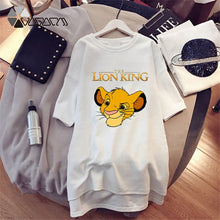 Load image into Gallery viewer, 2020 Women T-shirt Dress The Lion King Simba Cartoon Print Tee Summer O Neck Short Sleeve Harajuku Tshirt Mini Dress Vestidos