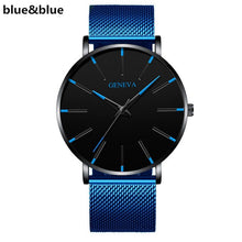 Load image into Gallery viewer, GENENA Luxury Men‘s Watch Fashion Mens Watches Brand Blue Mesh Belt Business Watch Men Quartz Wristwatch Clock Relogio Masculino