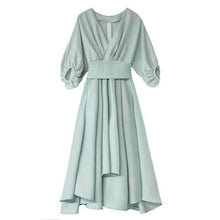 Load image into Gallery viewer, TWOTWINSTYLE Elegant Dresses For Women V Neck Lantern Sleeve High Waist Lace Up Ruched Dress Female 2020 Summer Fashion New