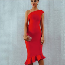 Load image into Gallery viewer, RICORIT Women Sexy Bodycon Dress Pure V Neck Off Shoulder Lantern Sleeve Dress Party Night Elegant Midi Dress Mujer Black Dress