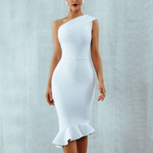 Load image into Gallery viewer, RICORIT Women Sexy Bodycon Dress Pure V Neck Off Shoulder Lantern Sleeve Dress Party Night Elegant Midi Dress Mujer Black Dress