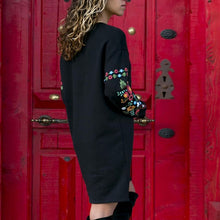 Load image into Gallery viewer, Dress Women Winter Mini Dress Classic Floral Printed Long Sleeve O-Neck Loose Warm Dress Black Streetwear Vestido 2020