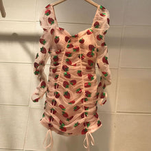 Load image into Gallery viewer, Women Sequin Strawberry Maxi Dress Summer Embroidery Mesh Lace Up High Waist Long Dress Original Quality