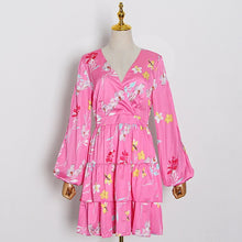 Load image into Gallery viewer, TWOTWINSTYLE Elegant Print Summer Dress Women V Neck Lantern Long Sleeve High Waist Hollow Out Mini Dresses Female Fashion Tide