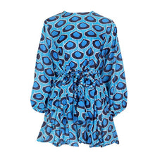 Load image into Gallery viewer, TWOTWINSTYLE Hit Color Print Women's Dress O Neck Lantern Sleeve Lace Up High Waist Dresses Female New Clothing 2020 Summer