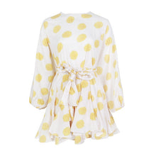 Load image into Gallery viewer, TWOTWINSTYLE Hit Color Print Women's Dress O Neck Lantern Sleeve Lace Up High Waist Dresses Female New Clothing 2020 Summer