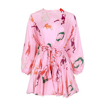 Load image into Gallery viewer, TWOTWINSTYLE Hit Color Print Women's Dress O Neck Lantern Sleeve Lace Up High Waist Dresses Female New Clothing 2020 Summer