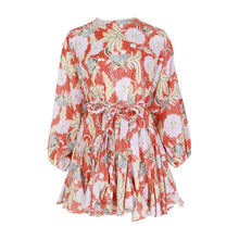 Load image into Gallery viewer, TWOTWINSTYLE Hit Color Print Women's Dress O Neck Lantern Sleeve Lace Up High Waist Dresses Female New Clothing 2020 Summer