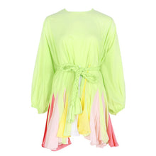 Load image into Gallery viewer, TWOTWINSTYLE Hit Color Print Women's Dress O Neck Lantern Sleeve Lace Up High Waist Dresses Female New Clothing 2020 Summer