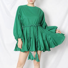 Load image into Gallery viewer, TWOTWINSTYLE Hit Color Print Women's Dress O Neck Lantern Sleeve Lace Up High Waist Dresses Female New Clothing 2020 Summer