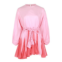 Load image into Gallery viewer, TWOTWINSTYLE Hit Color Print Women's Dress O Neck Lantern Sleeve Lace Up High Waist Dresses Female New Clothing 2020 Summer