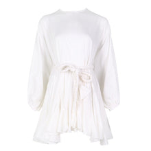 Load image into Gallery viewer, TWOTWINSTYLE Hit Color Print Women's Dress O Neck Lantern Sleeve Lace Up High Waist Dresses Female New Clothing 2020 Summer