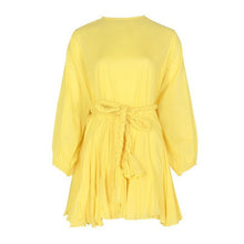 Load image into Gallery viewer, TWOTWINSTYLE Hit Color Print Women's Dress O Neck Lantern Sleeve Lace Up High Waist Dresses Female New Clothing 2020 Summer