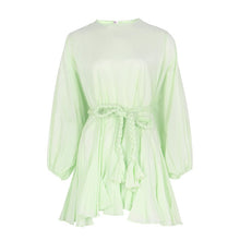 Load image into Gallery viewer, TWOTWINSTYLE Hit Color Print Women's Dress O Neck Lantern Sleeve Lace Up High Waist Dresses Female New Clothing 2020 Summer