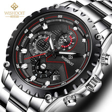 Load image into Gallery viewer, WISHDOIT Men's Watch Top Brand Stainless Steel Waterproof Luminous Quartz Watch Men's Fashion Chronograph Men's Sports Watch
