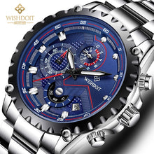 Load image into Gallery viewer, WISHDOIT Men's Watch Top Brand Stainless Steel Waterproof Luminous Quartz Watch Men's Fashion Chronograph Men's Sports Watch