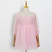 Load image into Gallery viewer, TWOTWINSTYLE Patchwork Mesh Elegant Dress For Women Lantern Sleeve High Waist Ruffle A Line Mini Dress Female Summer 2020 New